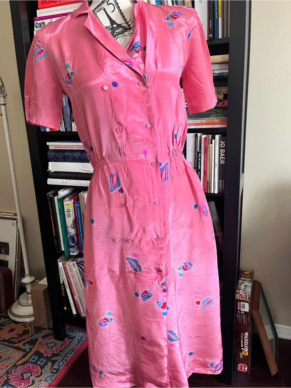 Vintage Simon Chang Pink Short-Sleeve Button-Front Women's Dress